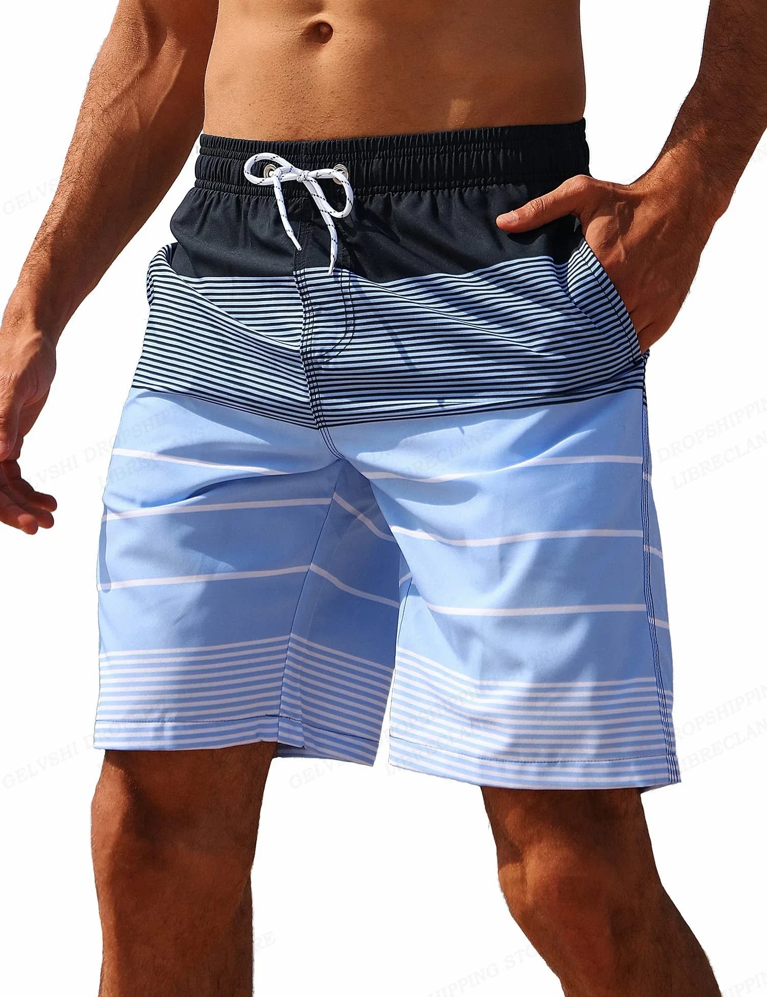 3D Grafik Strandshorts – Unisex Pineapple Print Surfshorts | Sommer Hawaii Badehose für Herren, Damen & Kinder Kaufschwan® Weiß-Blau-Verlauf L