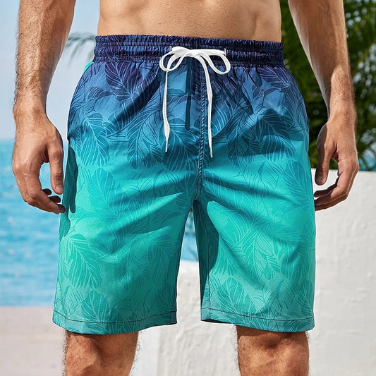 Herren Strandshorts mit Farbverlauf & Palmenmotiv – Hawaii Boardshorts | Lockerer Harajuku Style Sommer Badehose Kaufschwan® Türkis-Grün Verlauf S