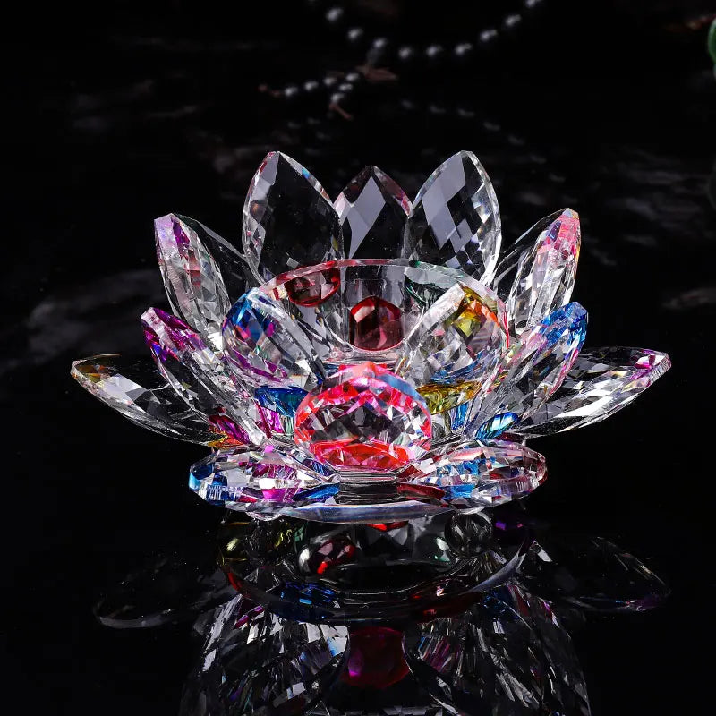 Handgefertigte Kristall Lotus Kerzenhalter – Glas Teelichthalter für Buddhistische Ausstattung & Wohndekoration Kaufschwan® Multi