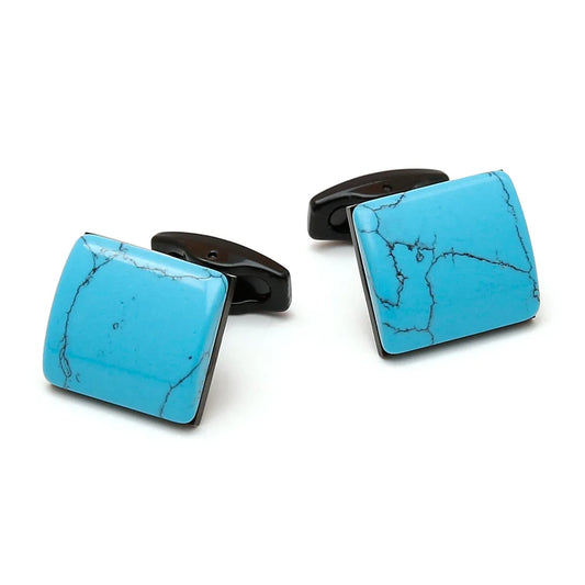 Herren Manschettenknöpfe mit Türkis Stein – Retro Quadrat Design | Edelstahl Luxus-Look für Hemd & Anzug Kaufschwan® Blau