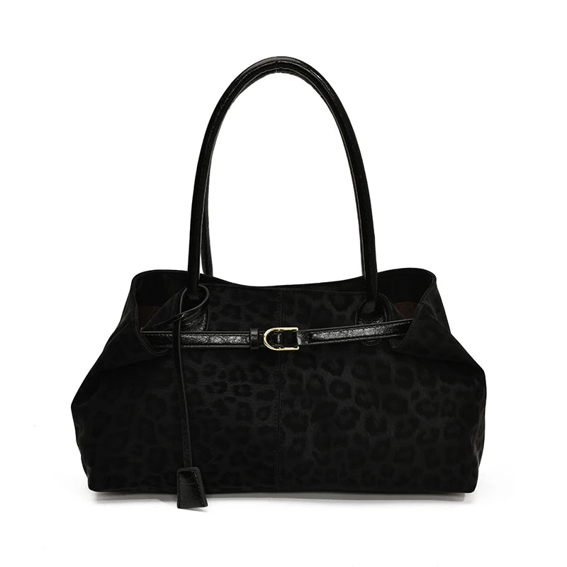 Leopard PU Leder Schultertasche für Damen – Luxus Designer Trend Tote | Handtasche mit Kurzem Griff & Damen Geldbörse Kaufschwan® Schwarz