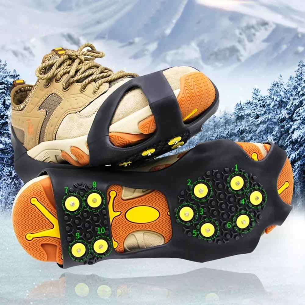 10 Zacken Schnee & Eis Anti-Rutsch Schuhspikes – Thermoplastische Elastomer Steigeisen Überzüge für Winter Wandern & Klettern Kaufschwan®