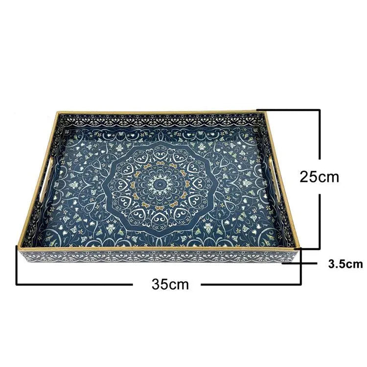 Dekoratives PP Kunststoff-Tablett mit Grünem Muster & Griffen – Rechteckiges Multifunktions-Tablett für Couchtisch & Wohnzimmer Kaufschwan® S
