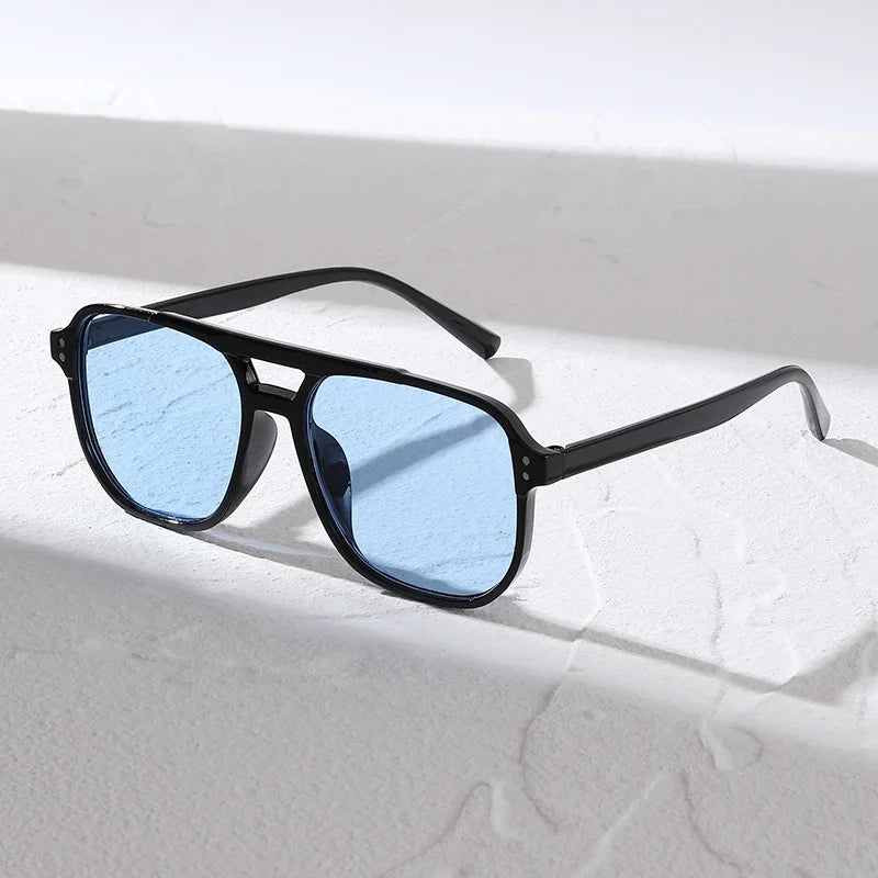 Retro-Sonnenbrille mit Doppelsteg – Modische Sonnenbrille im Vintage-Stil für Damen und Herren, ideal für Alltag, Pendeln und Freizeit im Freien Kaufschwan® Hellblau
