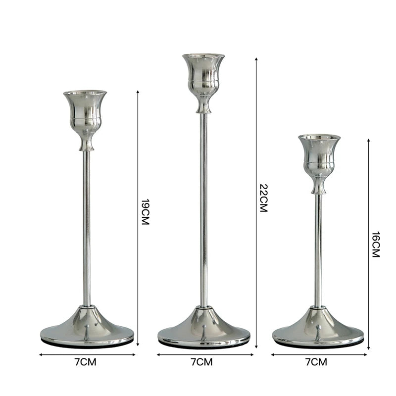 Set aus 3 Vintage Metall Aluminium Kerzenhaltern – Elegante Tischdekoration für Hochzeit, Zuhause & Hotel Kaufschwan® Silbernes Set