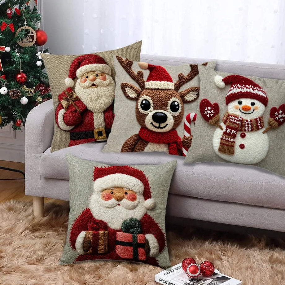 45x45cm Weihnachts Kissenbezug – Cartoon Santa, Schneemann & Rentier | Dekorativer Sofa Bezug für Zuhause & Weihnachtsdeko Kaufschwan®