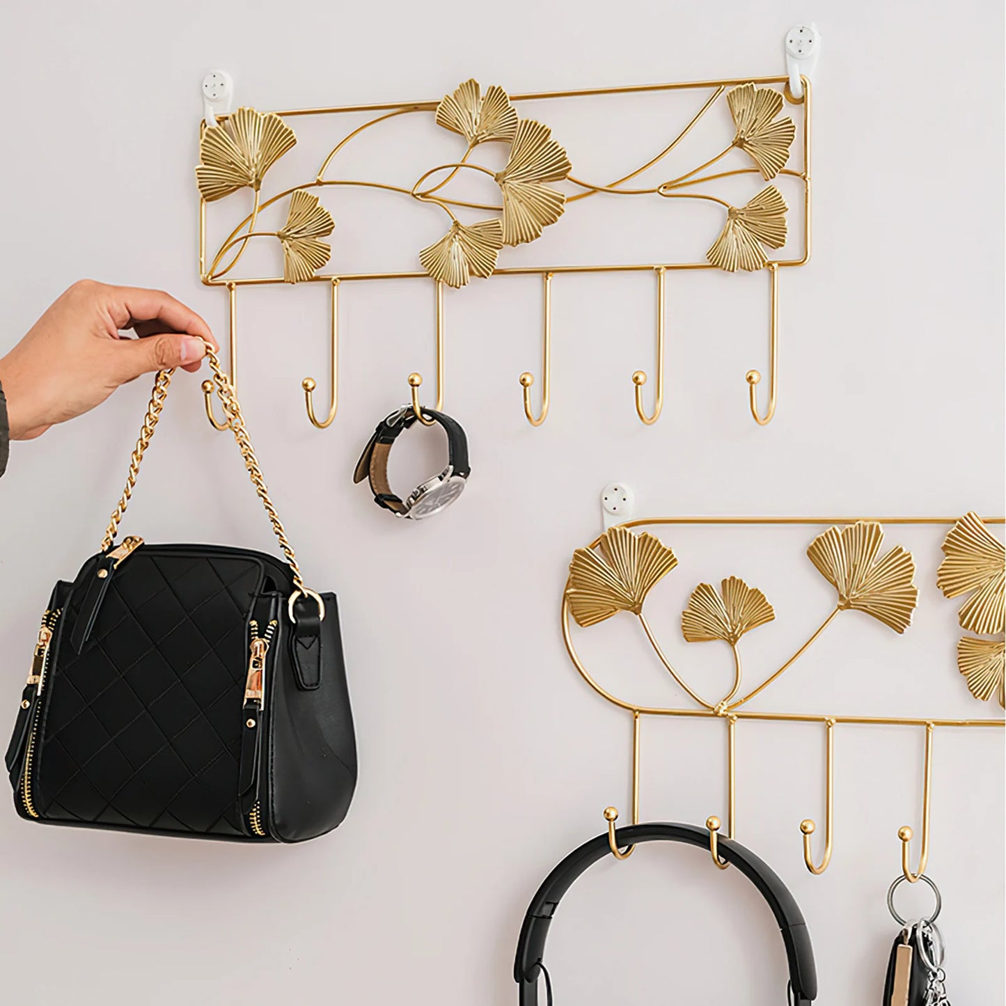 Wandhaken mit Ginkgo-Blatt Design – 3D Schmiedeeisen Wanddeko | Dekorativer Metallhaken für Schlüssel, Jacken, Handtücher & Flurdekoration Kaufschwan®