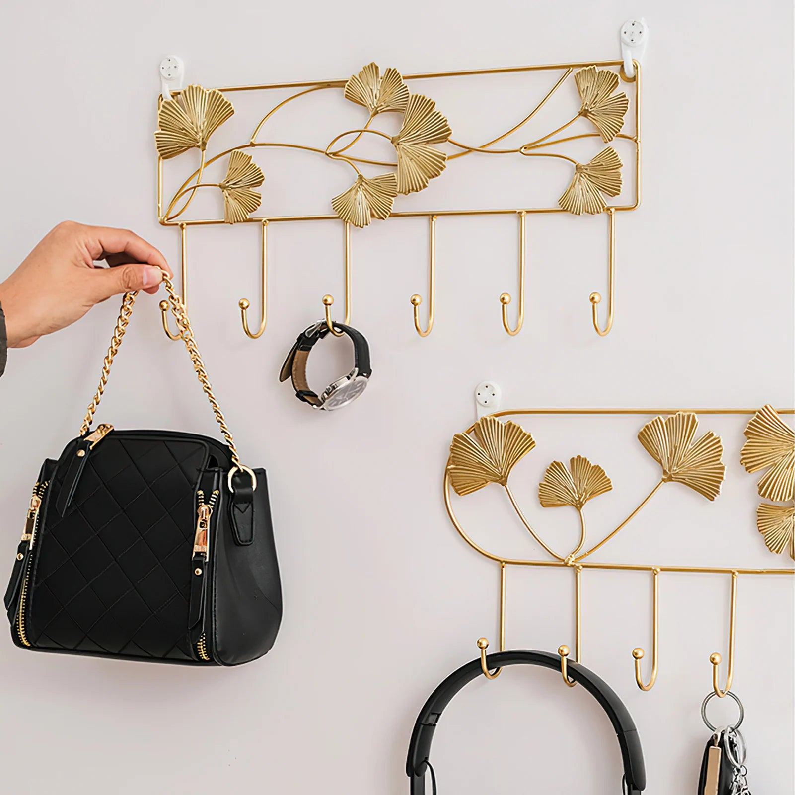 Wandhaken mit Ginkgo-Blatt Design – 3D Schmiedeeisen Wanddeko | Dekorativer Metallhaken für Schlüssel, Jacken, Handtücher & Flurdekoration Kaufschwan®