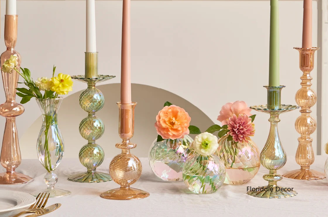 Floriddle Retro Kerzenständer – Hohe Stabkerzenhalter im Glasvasen-Stil für Zuhause, Party & Hochzeitsdekoration Kaufschwan®