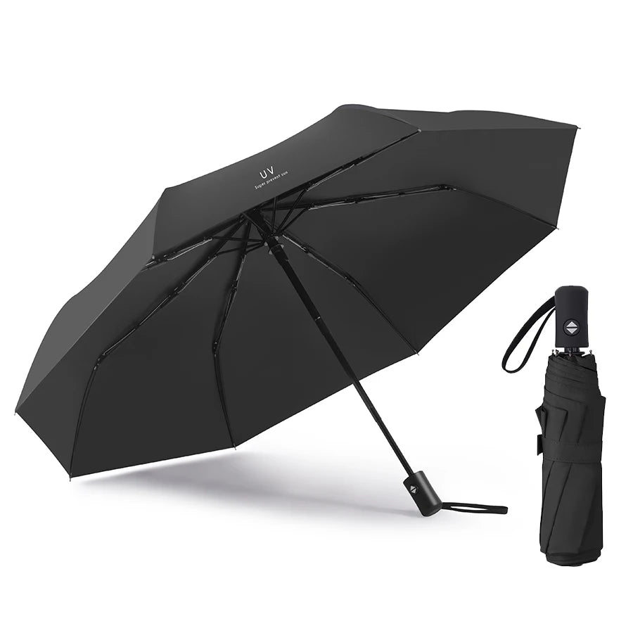 Reise-Regenschirm mit 8 Streben – Winddichter Multi-Color Sonnen- & Regenschirm mit Automatischem Öffnen/Schließen Kaufschwan® Schwarz
