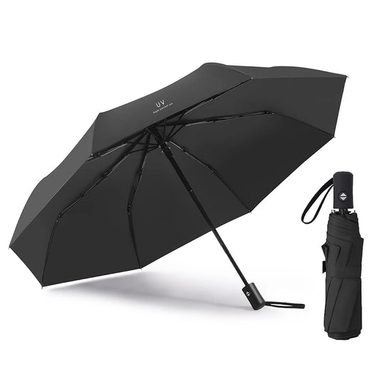 Reise-Regenschirm mit 8 Streben – Winddichter Multi-Color Sonnen- & Regenschirm mit Automatischem Öffnen/Schließen Kaufschwan® Schwarz