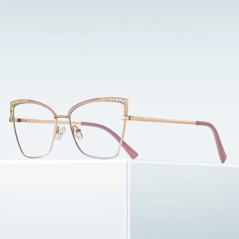 Cat-Eye Anti-Blau-Licht Brille – Elegante Metallfassung mit Klarem Glas | Modische Computerbrille für Damen (Modell 99007) Kaufschwan®