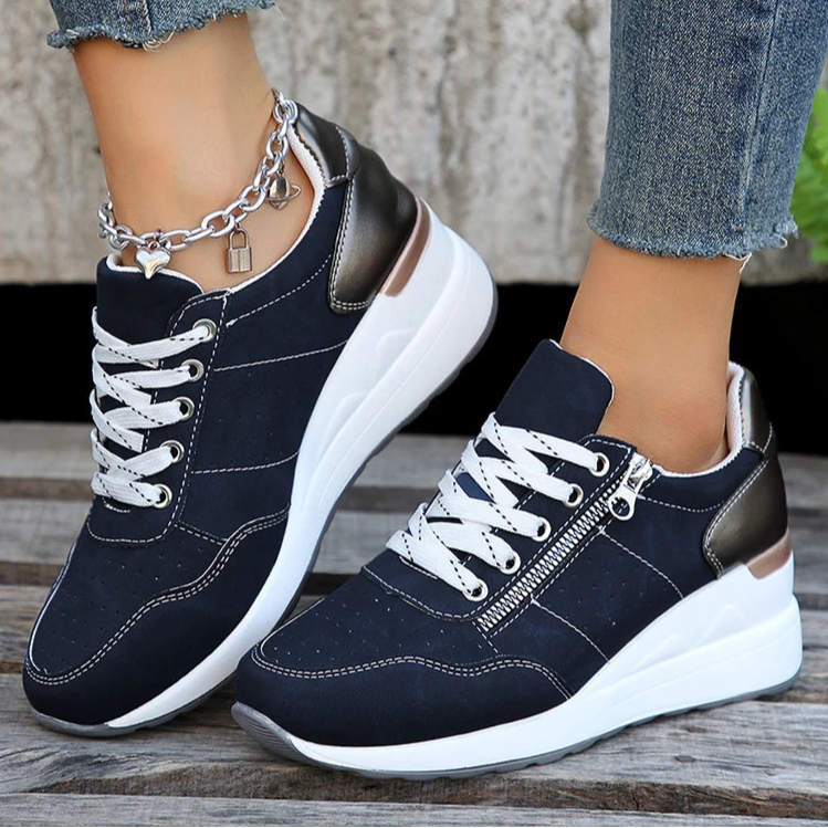 Damen Keil-Sneaker – Frühling Schnürschuhe mit Plateau-Sohle | Leichte, Rutschfeste Freizeit-Schuhe Kaufschwan® Blau 36
