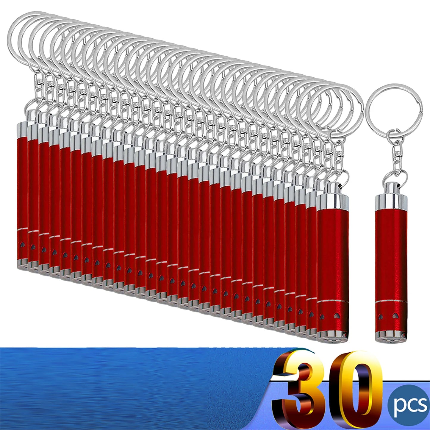 30 Stück Personalisierte LED-Schlüsselanhänger Taschenlampen – Mit Firmenlogo | Superhelle Mini-Leuchte für Werbung & Events Kaufschwan® 30 Stück rot