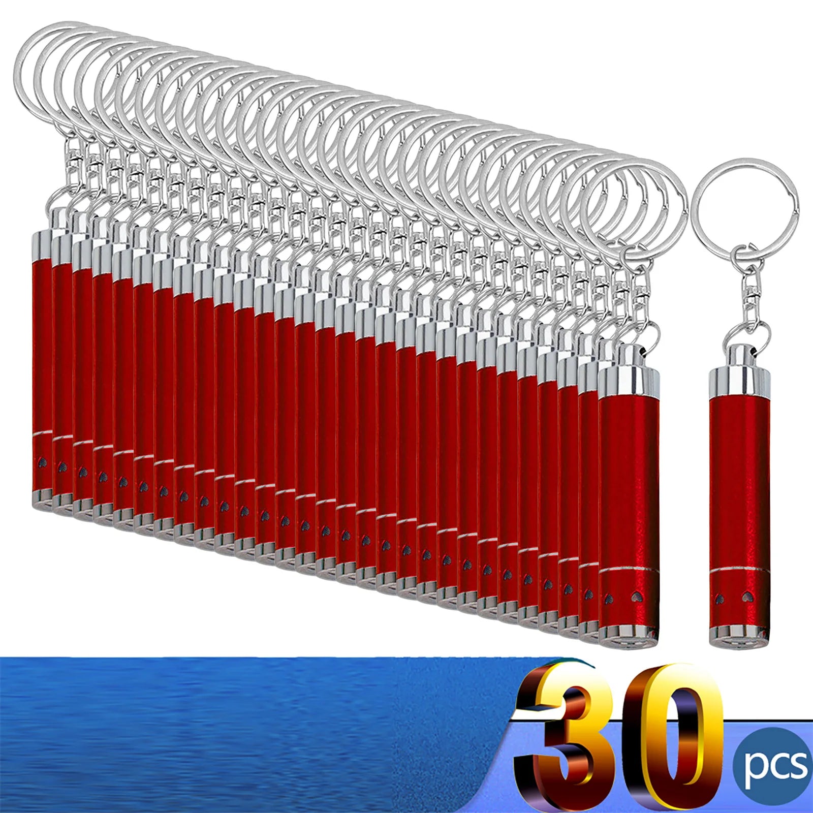 30 Stück Personalisierte LED-Schlüsselanhänger Taschenlampen – Mit Firmenlogo | Superhelle Mini-Leuchte für Werbung & Events Kaufschwan® 30 Stück rot