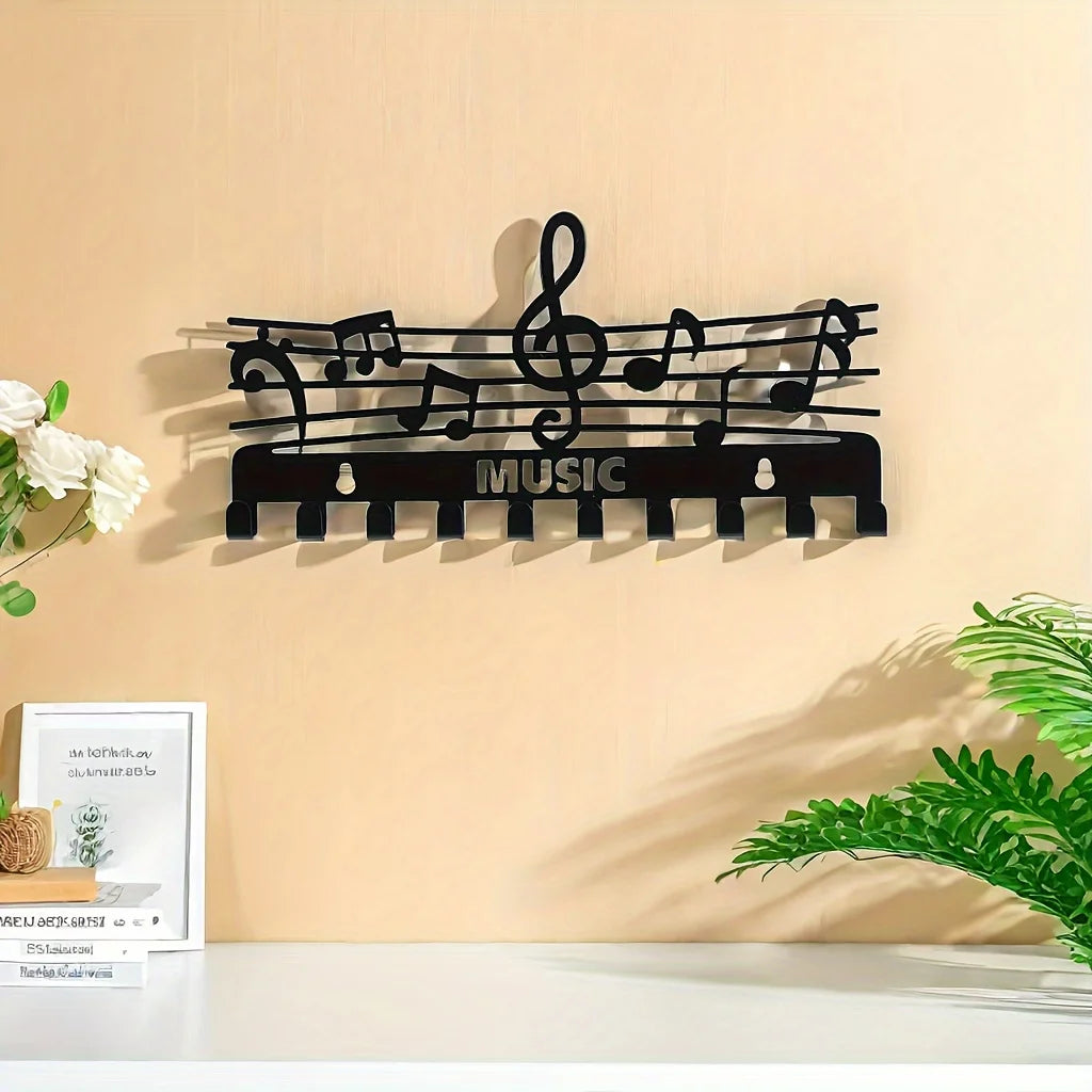 Kreativer Schlüsselhalter mit Musiknoten – Schwarzer Wandhaken aus Eisen | Dekorativer Organizer für Schlüssel, Taschen & Wohnaccessoires Kaufschwan®