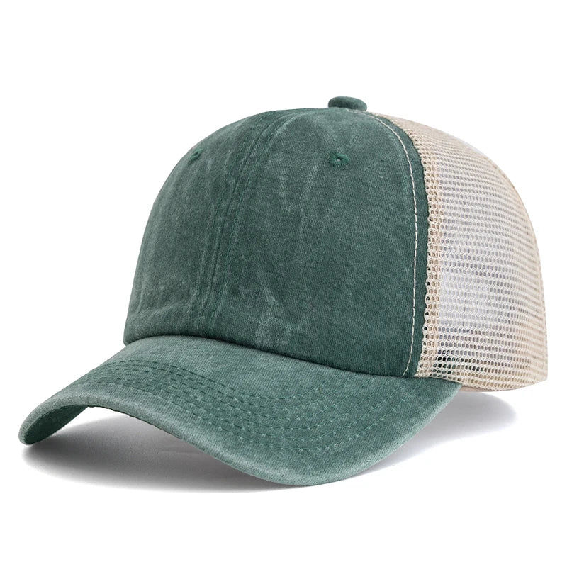 Unisex Trucker Cap | Mehrfarbige Einfarbige Baseballkappe | Washed Cotton Baseballcap für Herren & Damen Kaufschwan® Dunkelgrün 55cm-60cm