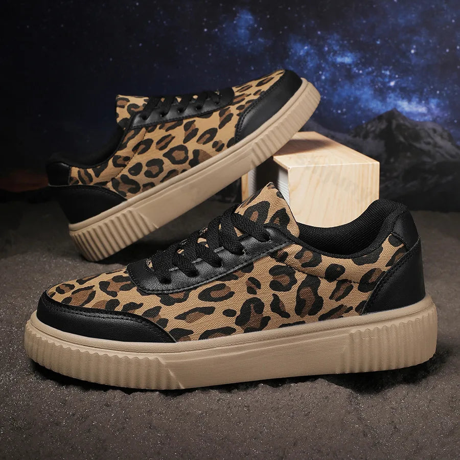 Damen Sneaker mit Leopardenmuster – Retro Chunky Casual Schuhe | Bequemes Flach-Design & Vielseitige Mode Kaufschwan® Schwarz 36