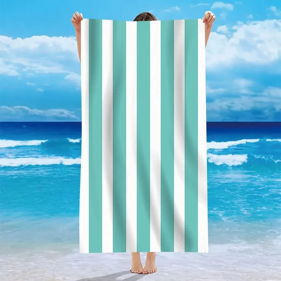 Mehrfarbige Gestreifte Strandtücher – Weiche & Saugfähige Handtücher für Strand, Bad & Pool | Bunte Sommer Handtücher für Sonnige Tage Kaufschwan® Türkis-Weiß gestreift 70X140cm