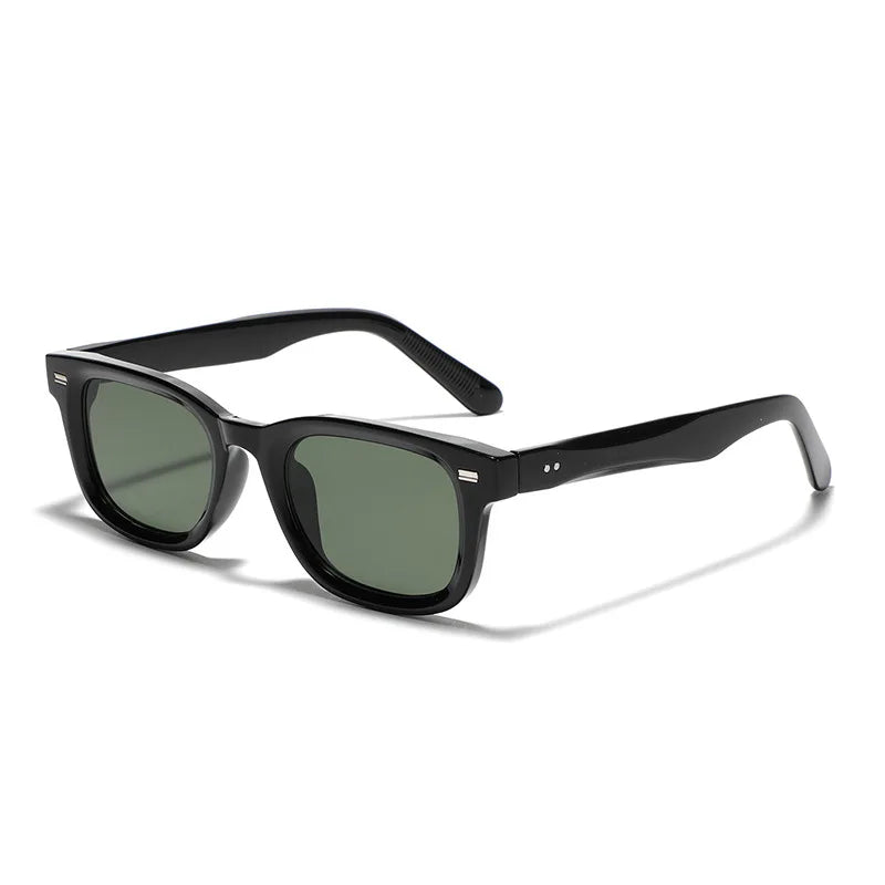 Eckige Retro-Sonnenbrille – Sonnenbrille mit Nieten, Orangefarbenen Gläsern und UV400-Schutz für Damen und Herren Kaufschwan® Schwarz/Grün