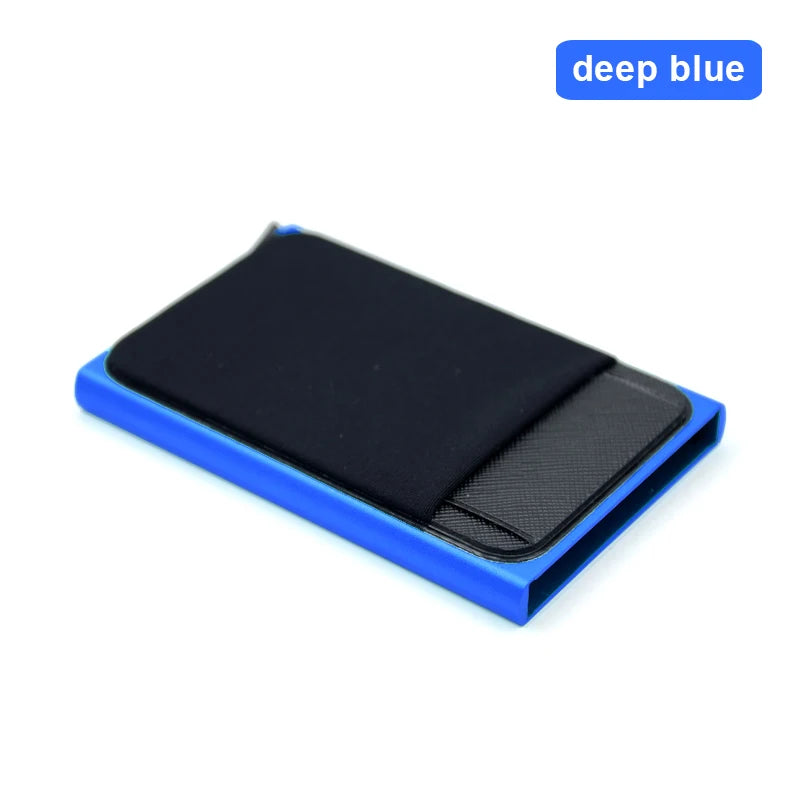 Metall Kartenhalter – Dünner Pop-Up Aluminium RFID Wallet mit Elastischer Rückentasche | ID & Kreditkartenhalter für Reisen Kaufschwan® Tiefblau