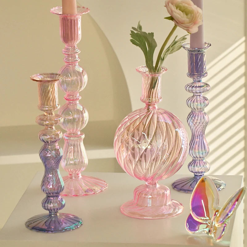 Floriddle Retro Kerzenständer – Hohe Stabkerzenhalter im Glasvasen-Stil für Zuhause, Party & Hochzeitsdekoration Kaufschwan®