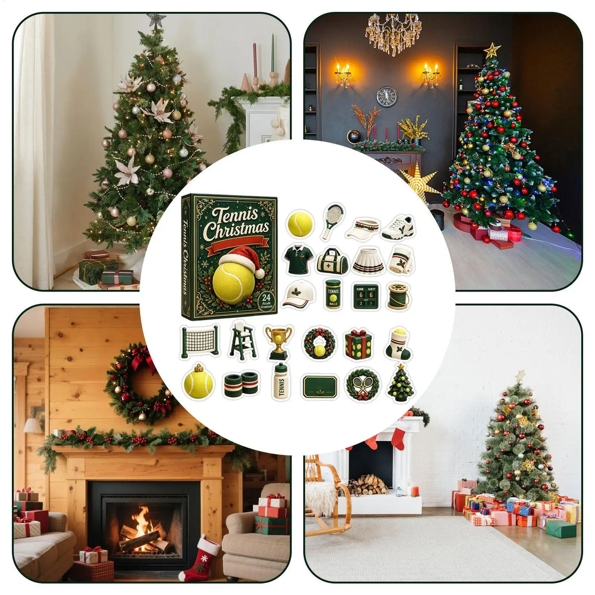 Tennis-Adventskalender – 24-Tage-Weihnachtskalender mit 2D-Tennisanhängern aus Acryl für Festtage & Geburtstage