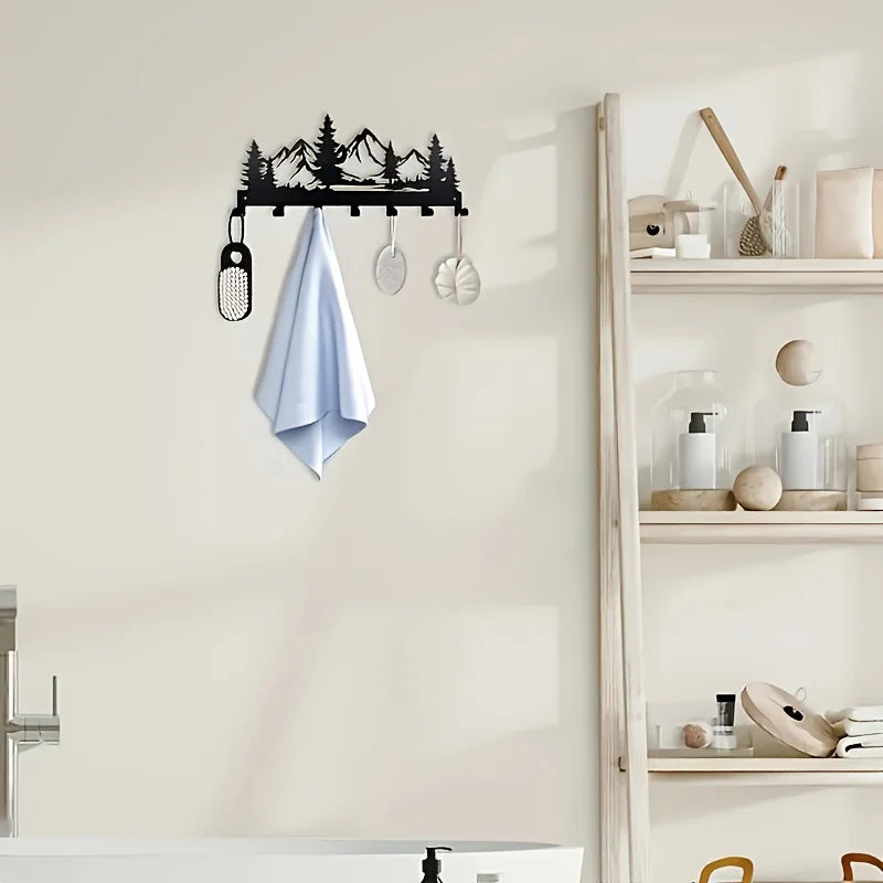 Metall Schlüsselhaken mit Waldmotiv – Wandmontierter Dekorativer Organizer | Schwarzer Eisenhaken für Handtücher, Hüte, Geldbörsen & Badezimmer Deko Kaufschwan®