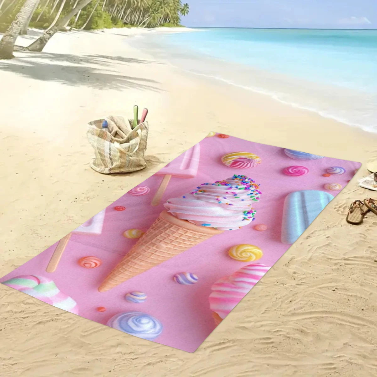 Strandtuch mit Eiscreme-Motiv – Schnell Trocknendes & Saugfähiges Mikrofaser Handtuch | Lustiges Sommer Handtuch für Reisen, Sport & Yoga Kaufschwan®