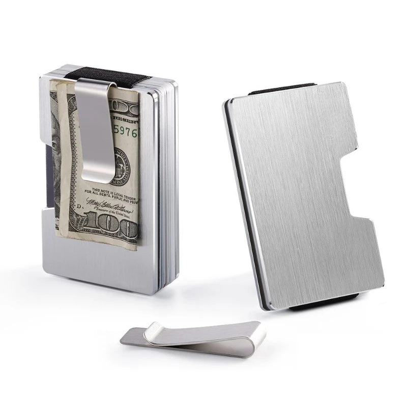 RFID Kreditkartenhalter – Minimalistische Schlanke Metall Geldbörse mit Geldklammer | Luxus Edelstahl & Aluminium Mini Kartenetui für Herren Kaufschwan®