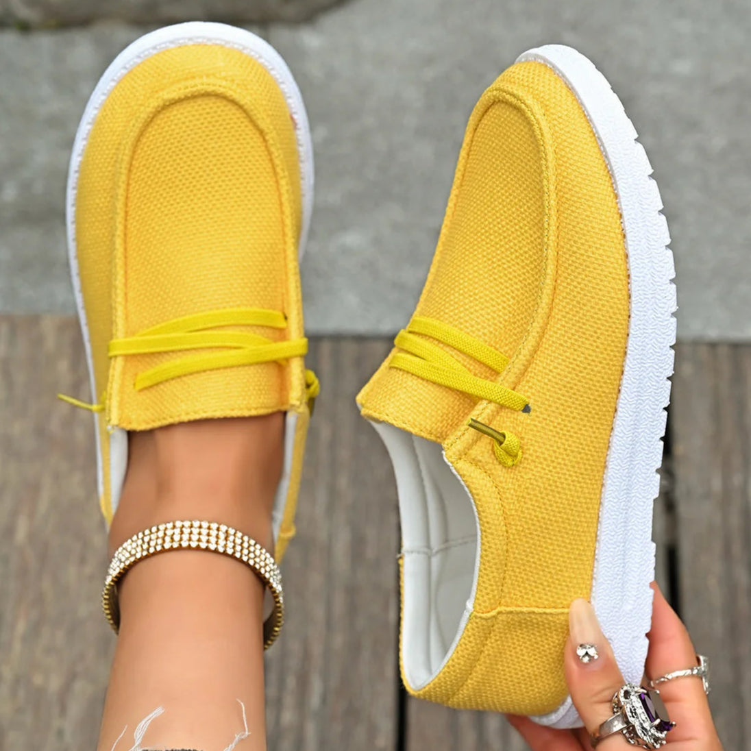 Damen Sportschuhe – Modische Flache Sneaker | Bequeme Freizeitschuhe für Jeden Tag Kaufschwan® Gelb 36