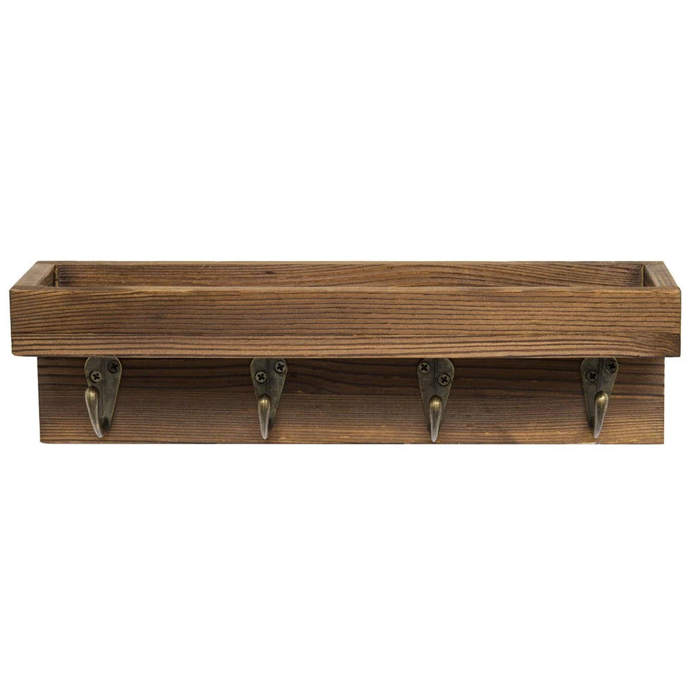 Schlüsselhalter aus Holz mit Ablage – Rustikaler Wand Organizer | Schwimmendes Regal mit 4 Metallhaken für Schlüssel, Leine, Sonnenbrille & Deko Kaufschwan®
