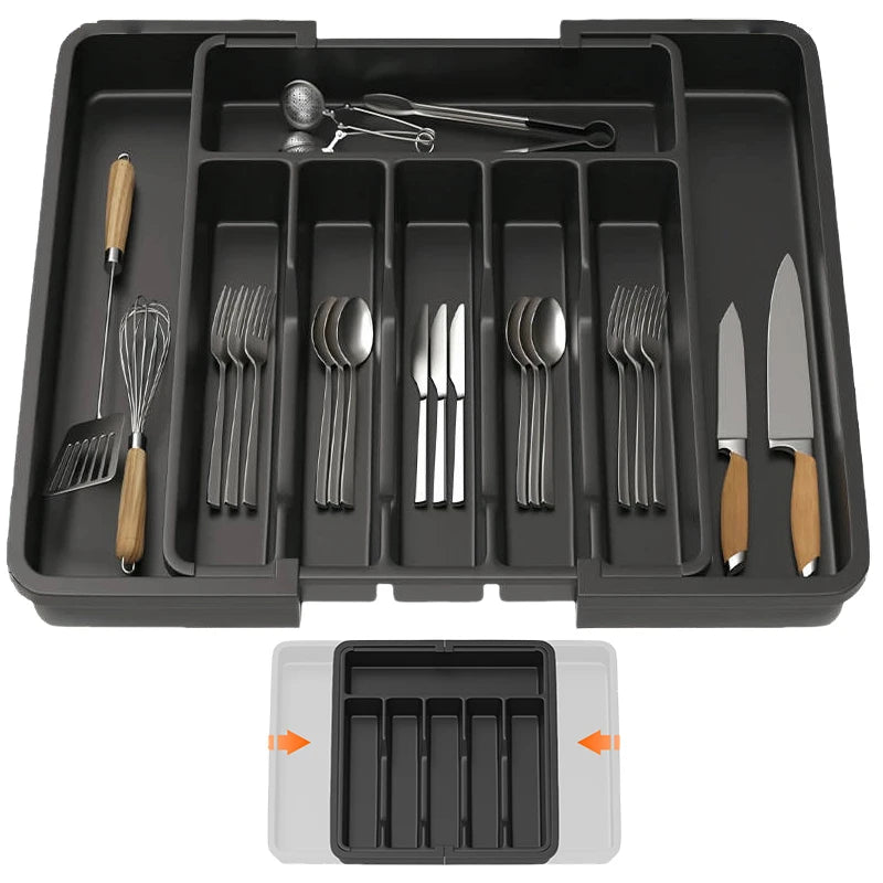 Erweiterbarer Besteck Schubladeneinsatz – 6–8 Fächer Küchen Organizer | Besteck Aufbewahrungsbox für Messer Gabel Löffel Kaufschwan®