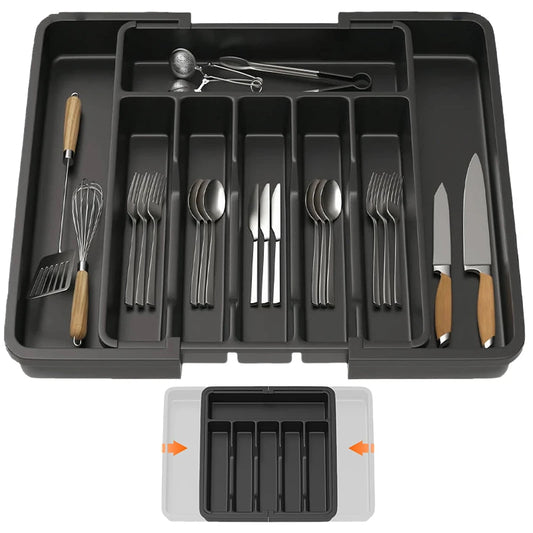 Erweiterbarer Besteck Schubladeneinsatz – 6–8 Fächer Küchen Organizer | Besteck Aufbewahrungsbox für Messer Gabel Löffel Kaufschwan®