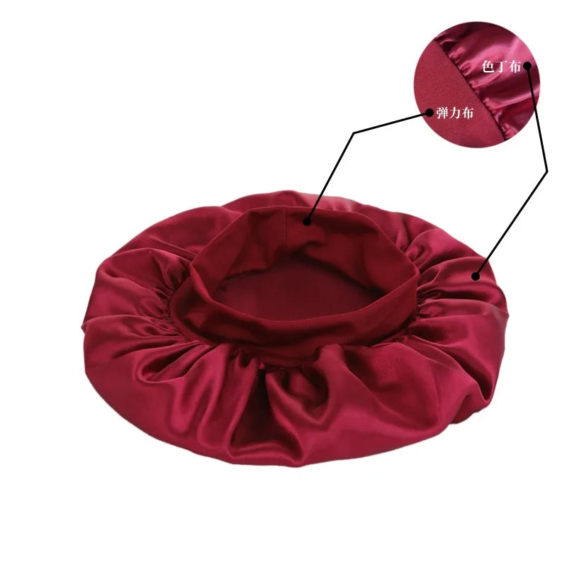 Doppellagige Satin-Schlafhaube für Damen – Verstellbare Seidige Nachthaube für Lockiges Haar und Haarpflege
