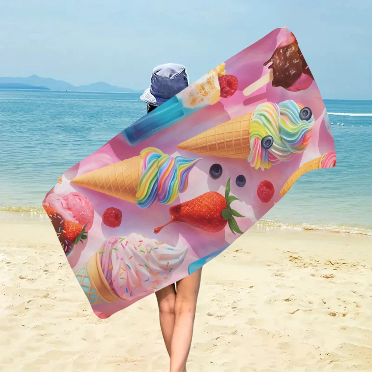 Strandtuch mit Eiscreme-Motiv – Schnell Trocknendes & Saugfähiges Mikrofaser Handtuch | Lustiges Sommer Handtuch für Reisen, Sport & Yoga Kaufschwan®