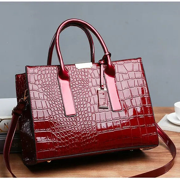 Luxus Vintage Damenhandtasche mit Kroko Muster – Große Leder Tote | Business Schultertasche für Frauen Kaufschwan®
