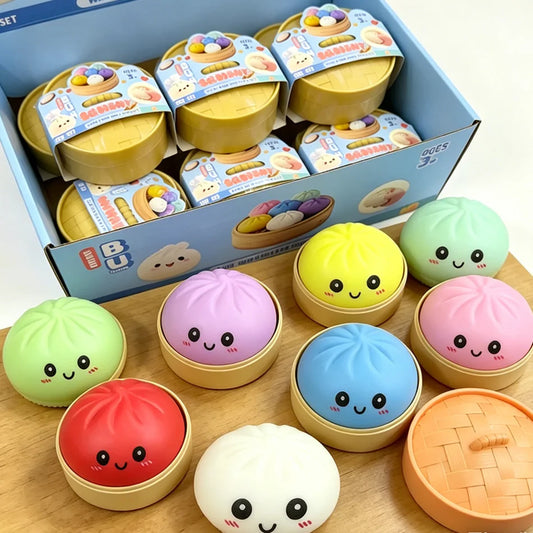 Niedliches Buntes Dumpling-Squishy – Weiches Slow-Rising Brötchen-Knautsch-, Fidget- & Sensorikspielzeug zum Stressabbau für Kinder und Erwachsene