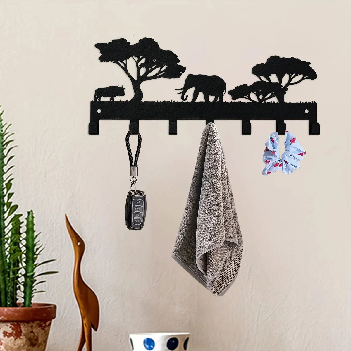 Metall Schlüsselhalter Elefant – Schwarzer Wandhaken mit 7 Haken | Dekorativer Schlüssel Organizer aus Eisen für Schlüssel, Taschen & Handtücher Kaufschwan®