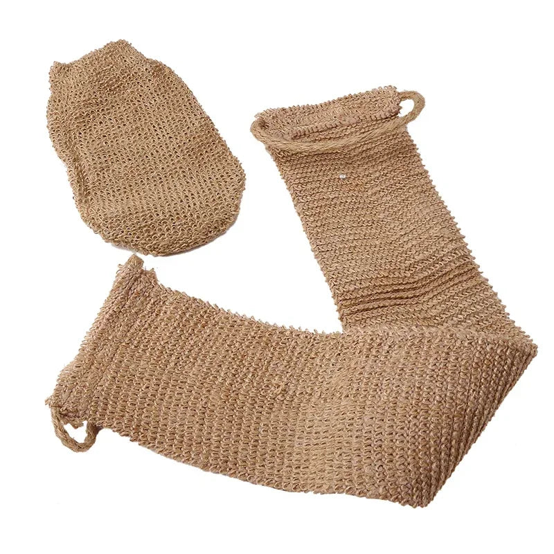 Hanf Rückenpeeling Tuch – Natürlicher Jute Peeling Rücken Gurt mit Handschuhen Körperreinigungs Set Kaufschwan®