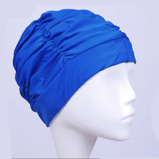 Damen Badehaube Turban Stil – Stoff Schwimmkappe | Schutz für Langes Haar & Ohren, Atmungsaktive Yoga- & Spa-Kappe in Mehreren Farben Kaufschwan® Blau