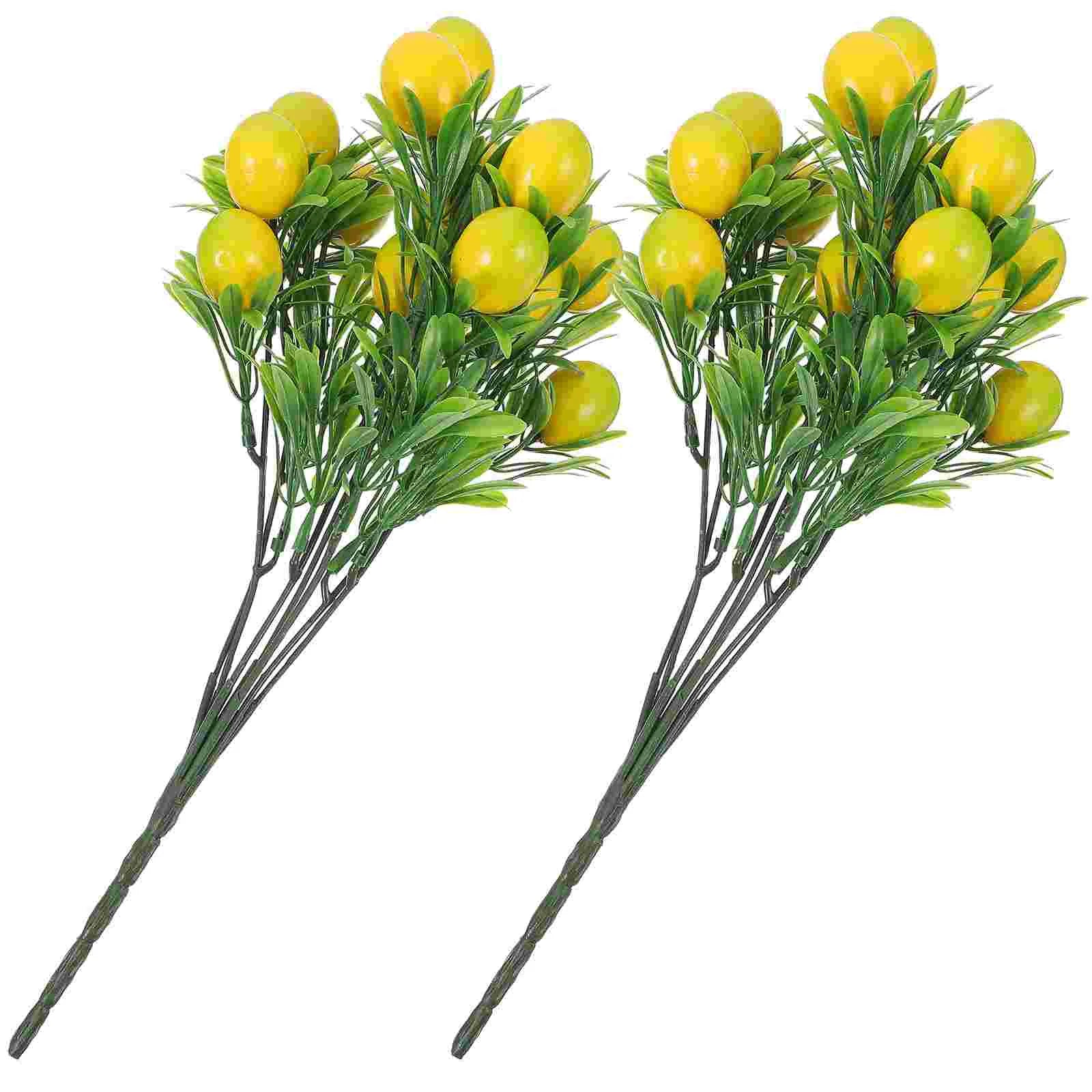 2 Stück Künstliche Zitronenzweige – Plastik Zitronen-Fruchtzweige für Vase, Hochzeit & DIY Dekoration Kaufschwan®