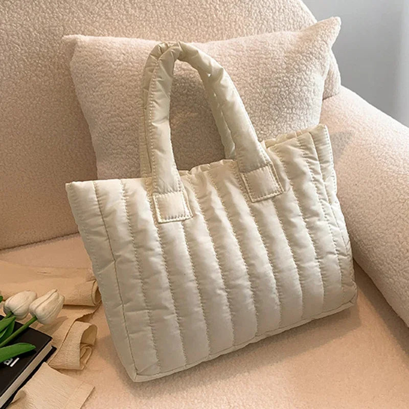 Damen Tote Bag – Gestepptes Nylon mit Baumwollpolsterung | Einfarbige Casual Fashion Schultertasche Kaufschwan®