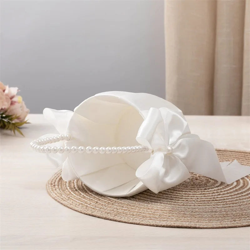 Satin Perlen Blumenkorb – Eleganter Hochzeitskorb für Blumenmädchen und Ringe Kaufschwan®