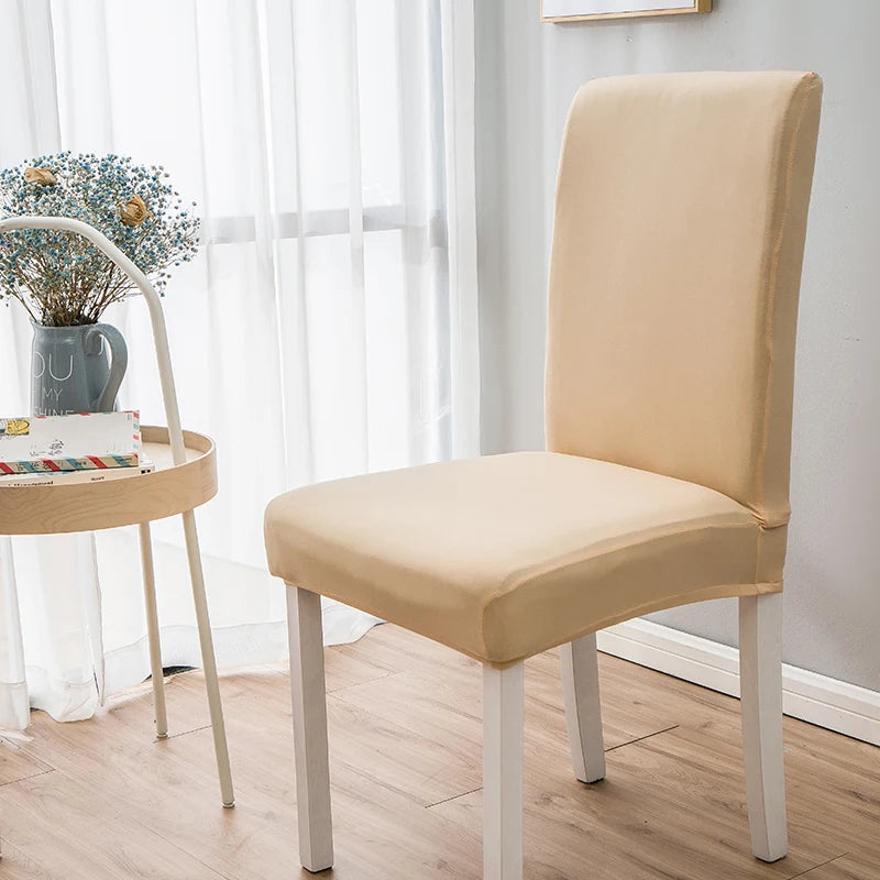 Einfarbige Milk Silk Stuhlbezüge – Elastische Stuhlüberzüge als Schutz für Wohnzimmer, Hochzeit, Esszimmer, Bankett & Büro Kaufschwan® Beige 2 Stück