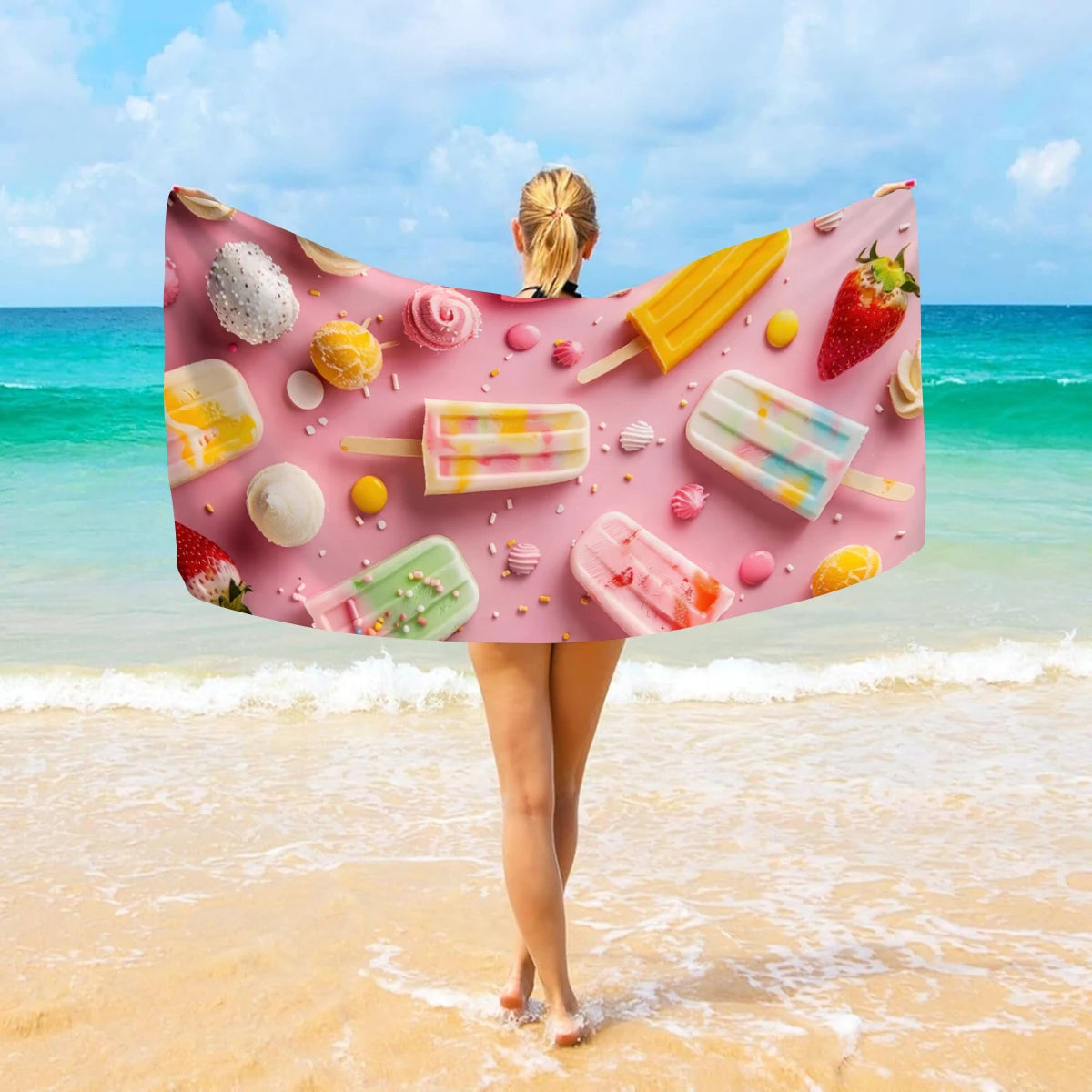 Strandtuch mit Eiscreme-Motiv – Schnell Trocknendes & Saugfähiges Mikrofaser Handtuch | Lustiges Sommer Handtuch für Reisen, Sport & Yoga Kaufschwan®