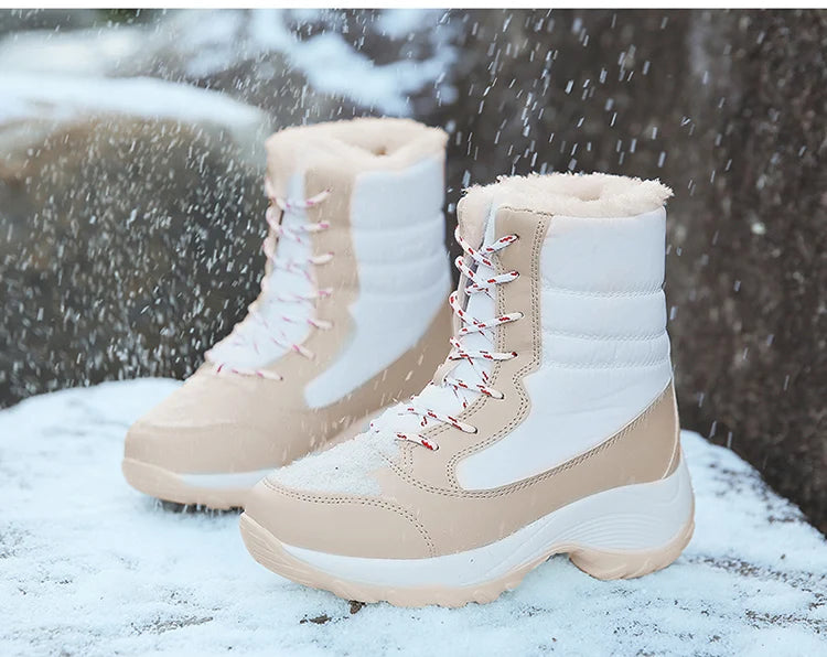 Damen Schneestiefel – Winter Plateau Schuhe | Warme Kunstfell Gefütterte Flache Stiefel für Damen | Bequeme Winter Schuhe Kaufschwan®