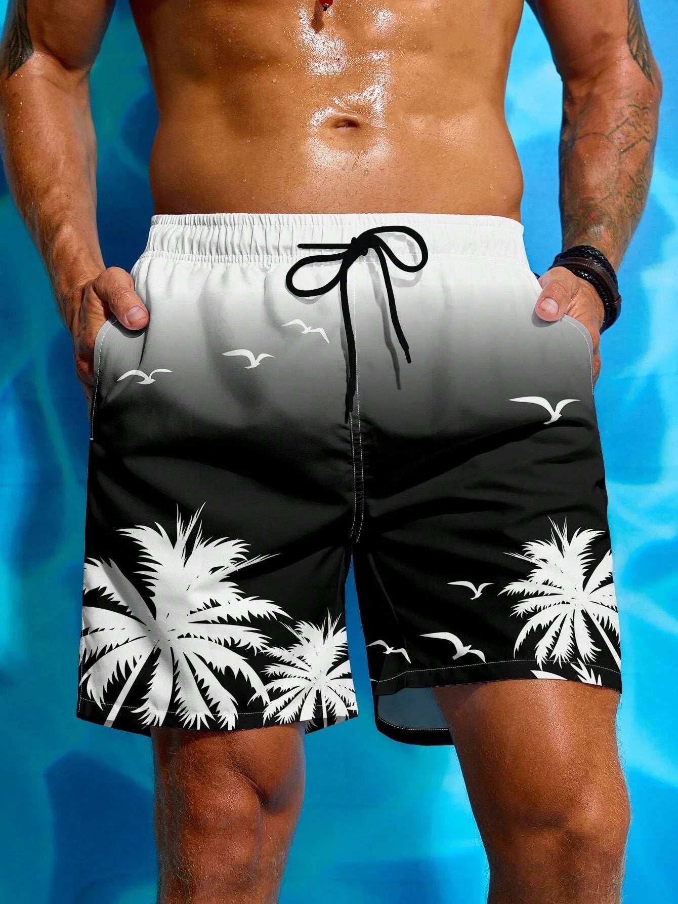 Herren Badeshorts mit Palmenmuster – Sommer Boardshorts mit Kordelzug | 3D Druck Atmungsaktive Strandshorts Streetwear Kaufschwan®