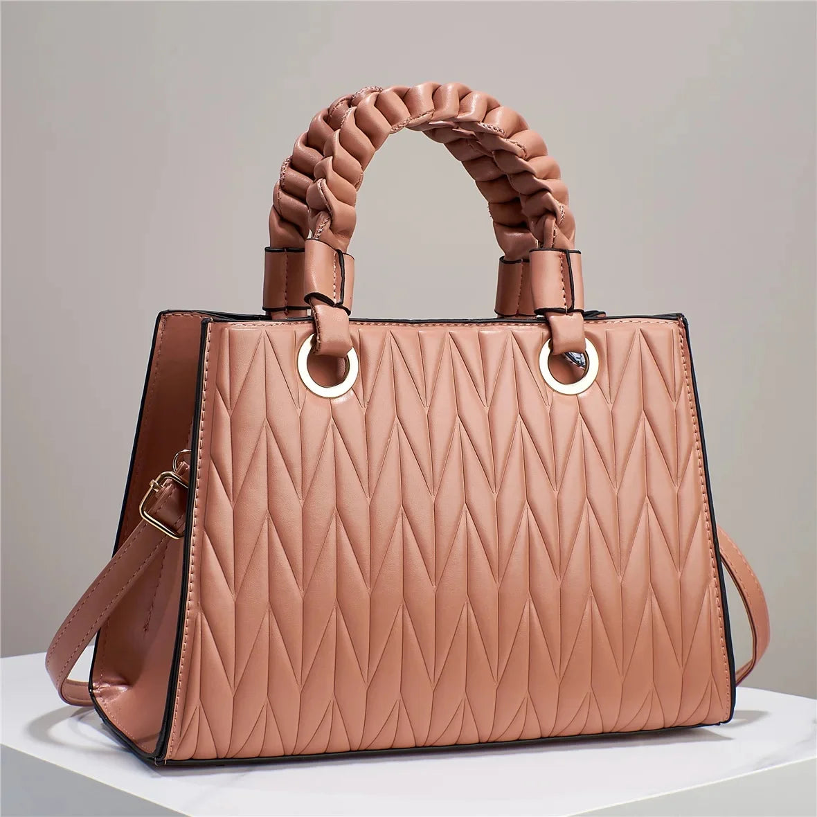 Neue Bestickte Damenhandtasche – Hochwertige Einfarbige Tasche | Schulter- & Crossbody Pendlerhandtasche für Den Alltag Kaufschwan® Rosa 30cm x 11cm x 21cm