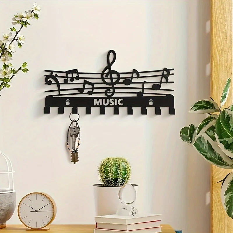 Kreativer Schlüsselhalter mit Musiknoten – Schwarzer Wandhaken aus Eisen | Dekorativer Organizer für Schlüssel, Taschen & Wohnaccessoires Kaufschwan®